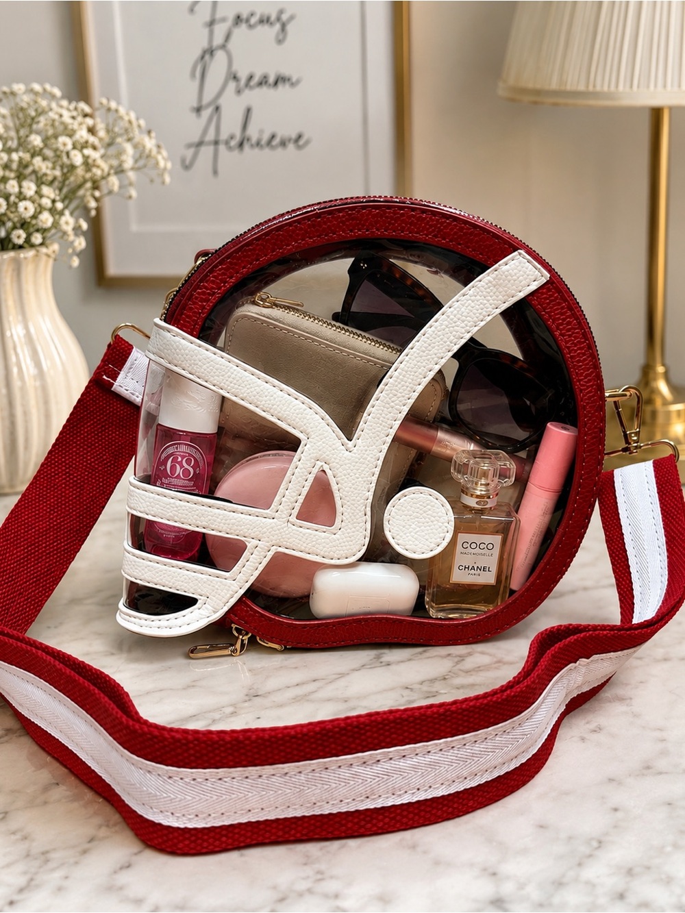 Red and White Clear Round Crossbody Bag - Fashion Women Bag